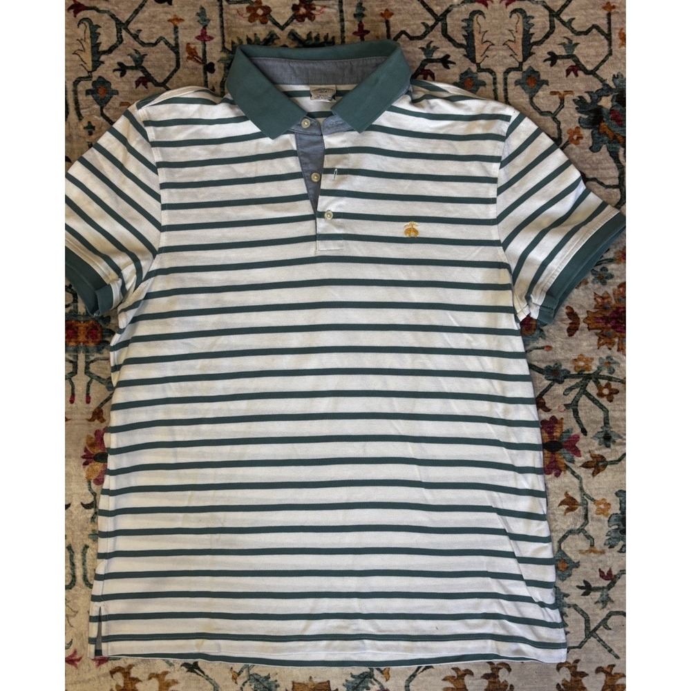 Brooks Brothers Polo Shirt Mens XL Contrast Oxford Stripe Collar Cotton